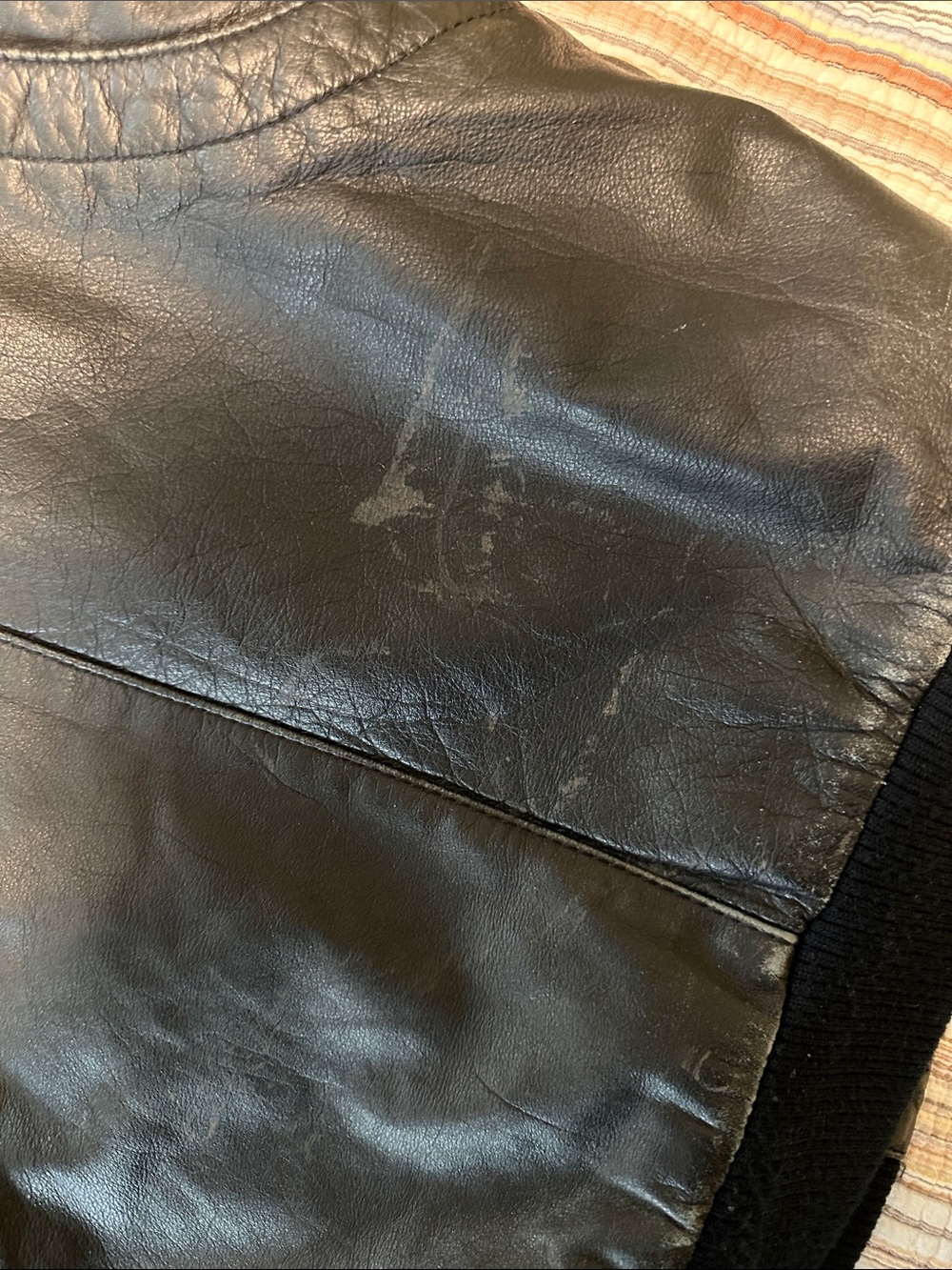 Vintage 1980’s Boys London Fog Black Real Leather Bomber Jacket Sherpa Collar - Picture 9 of 16